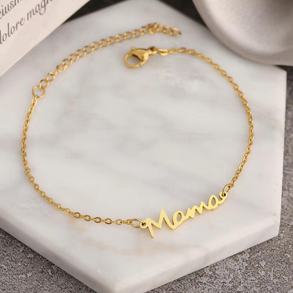 Gold Mama Pendant Bracelet – Stainless Steel Chain for Women, Mothers, and Gifts - Cupid's Treasures