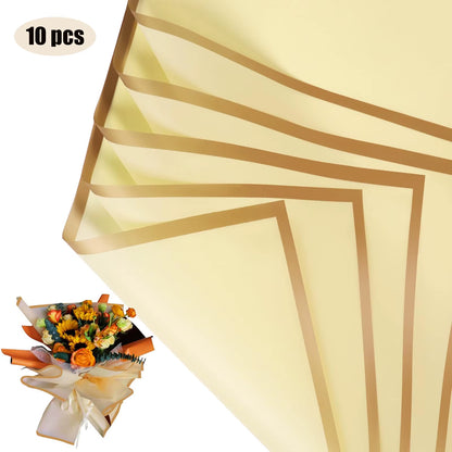 10 Sheets Golden Edge Flower Wrapping Paper – Waterproof Bouquet Packaging for Weddings, Birthdays & DIY - Cupid's Treasures