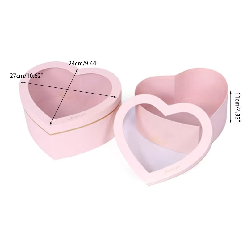 2-Piece Heart-Shaped Luxury Flower Gift Boxes – Floral Arrangements & Jewelry Storage with Transparent Window Lids - Cupid's Treasures