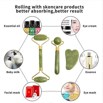 Natural Jade Roller & Gua Sha Set – Facial Massager for Skin Lifting, Anti-Aging, and Relaxation - Cupid's Treasures