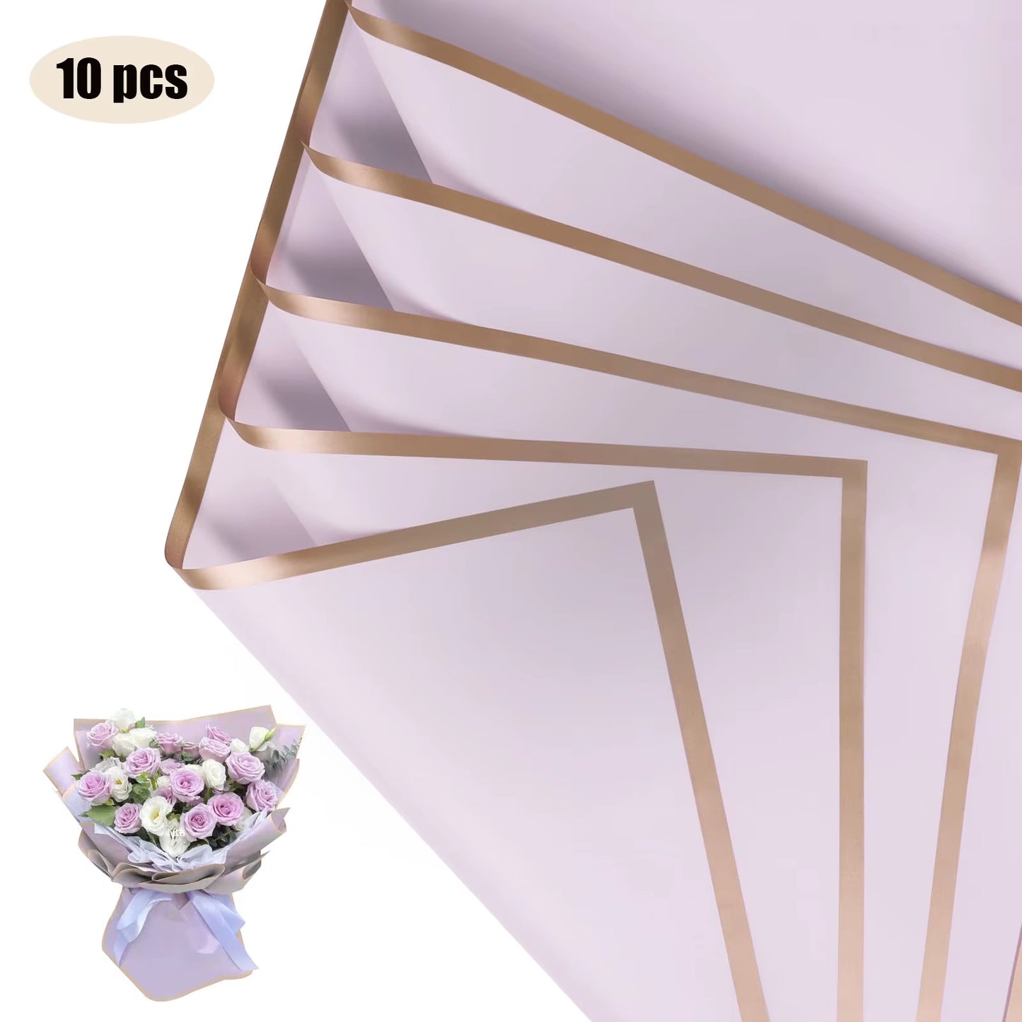 10 Sheets Golden Edge Flower Wrapping Paper – Waterproof Bouquet Packaging for Weddings, Birthdays & DIY - Cupid's Treasures