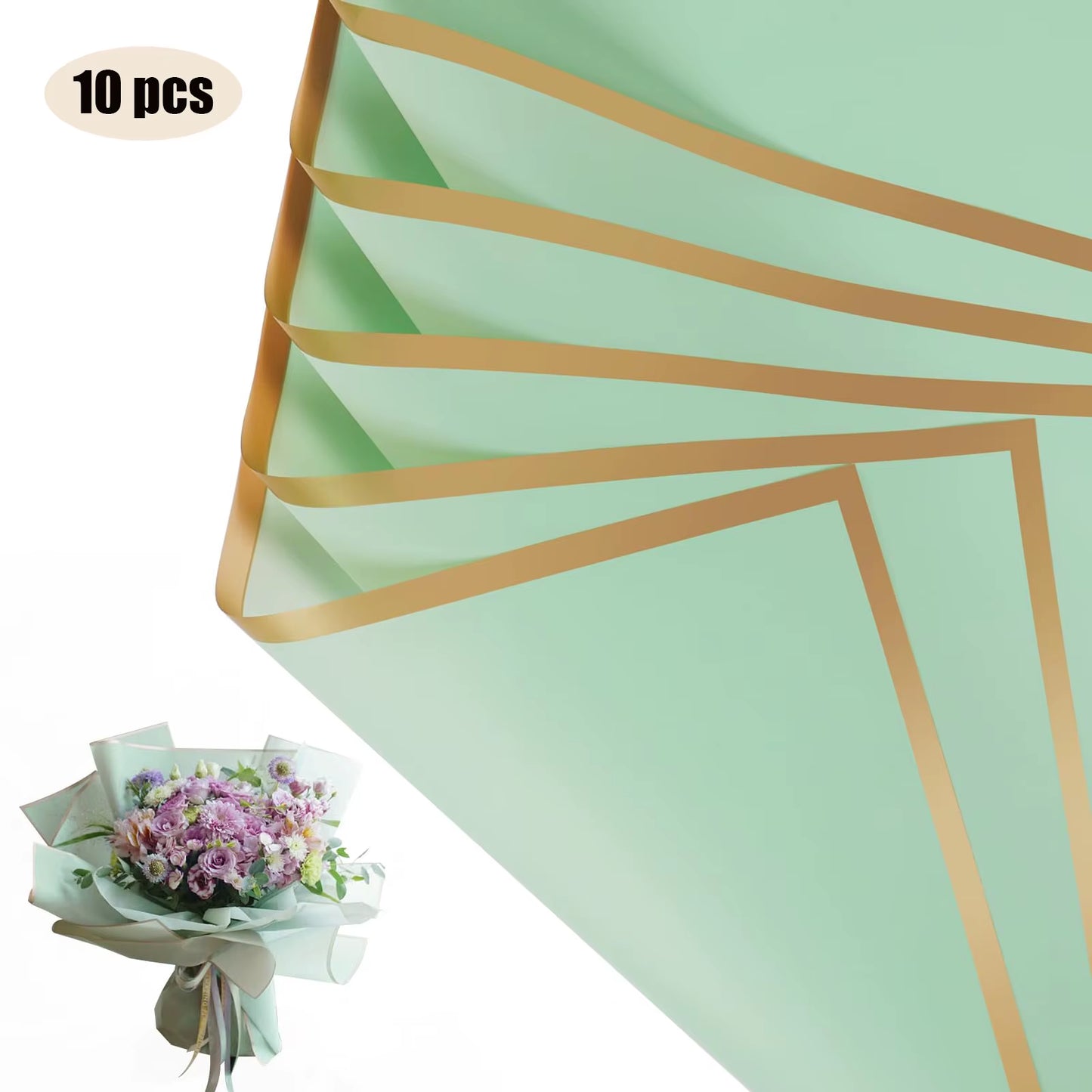 10 Sheets Golden Edge Flower Wrapping Paper – Waterproof Bouquet Packaging for Weddings, Birthdays & DIY - Cupid's Treasures