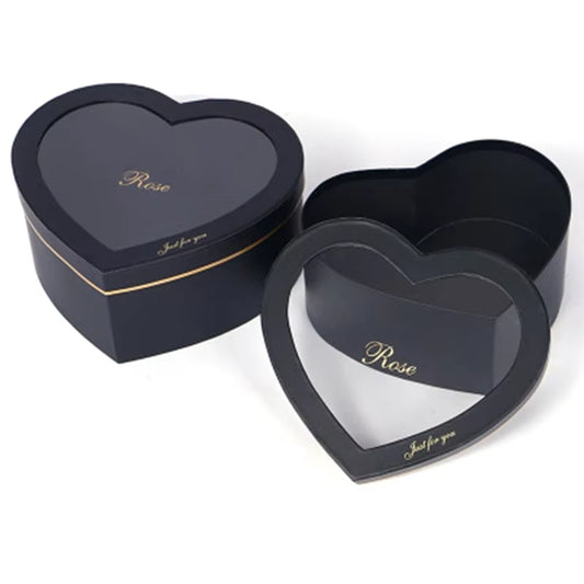 2-Piece Heart-Shaped Luxury Flower Gift Boxes – Floral Arrangements & Jewelry Storage with Transparent Window Lids - Cupid's Treasures