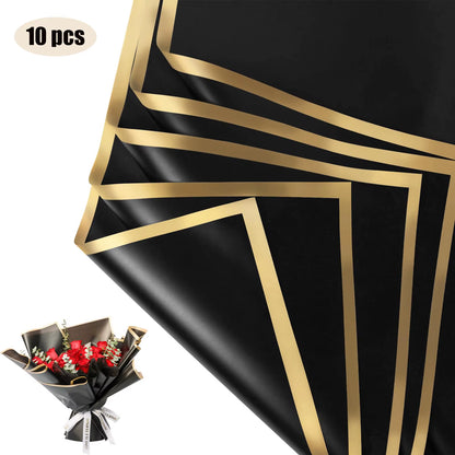 10 Sheets Golden Edge Flower Wrapping Paper – Waterproof Bouquet Packaging for Weddings, Birthdays & DIY - Cupid's Treasures