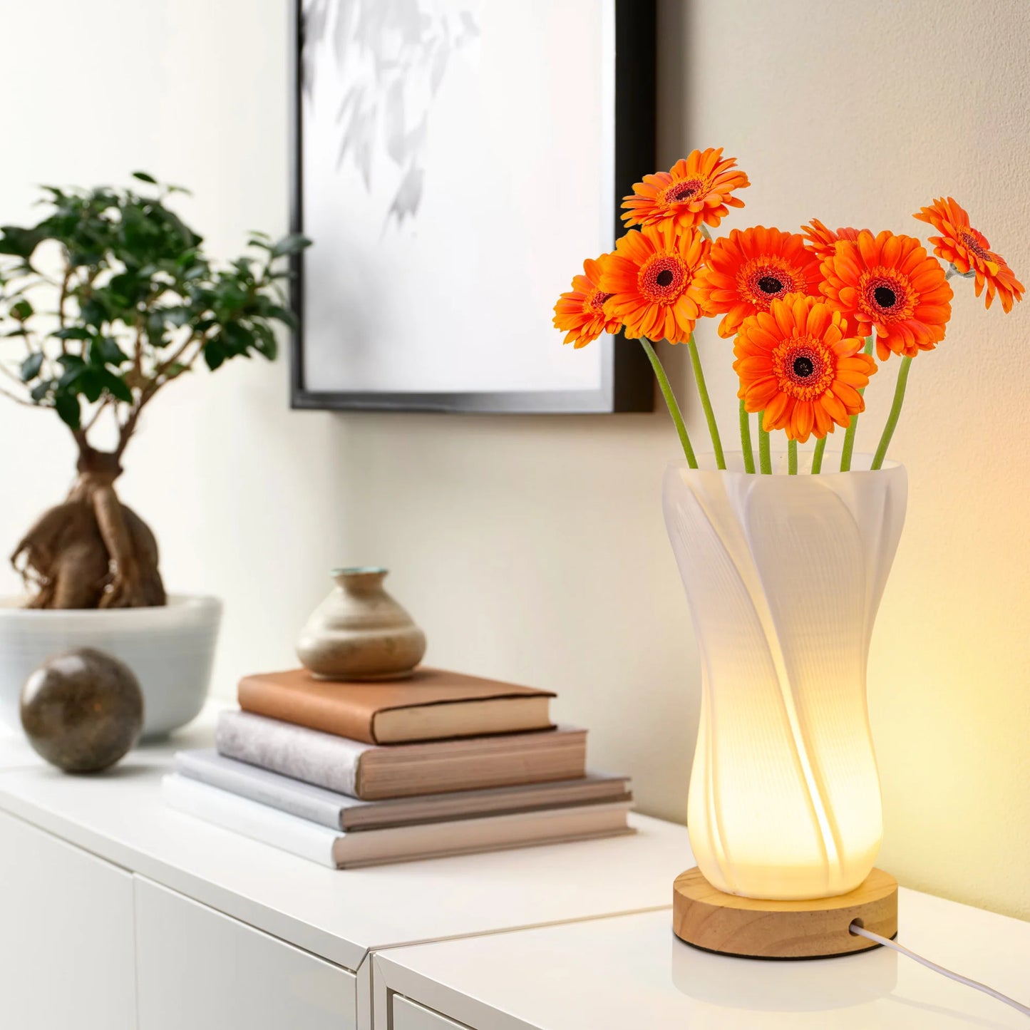 Cupid’s Treasures Frosted Glass Vase Lamp – Elegant LED Décor for Any Room