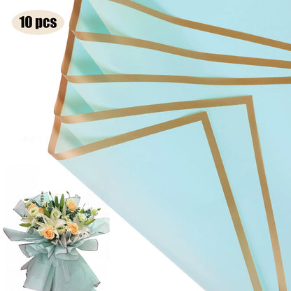 10 Sheets Golden Edge Flower Wrapping Paper – Waterproof Bouquet Packaging for Weddings, Birthdays & DIY - Cupid's Treasures