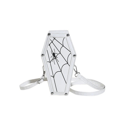 Halloween Coffin-Shaped Shoulder Bag – Gothic Spider Web Crossbody for Women & Kids - Cupid's Treasures