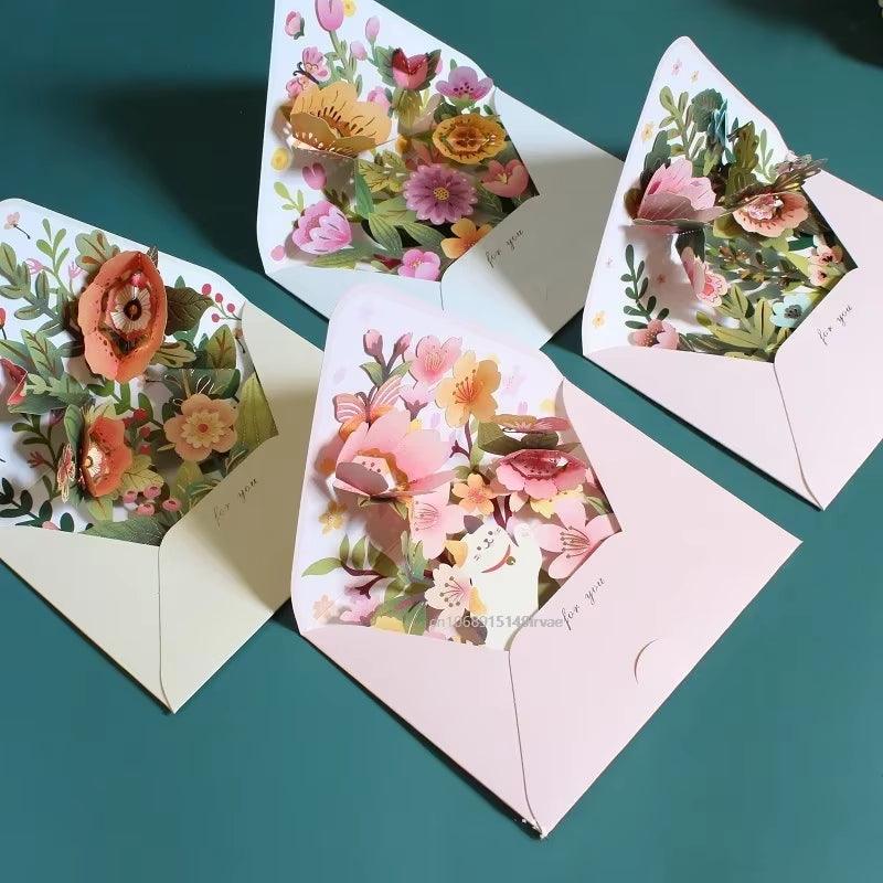 3D Pop-Up Romantic Flower Greeting Card – Birthday, Wedding, Christmas, and Party Decor Gift Card - Cupid's Treasures