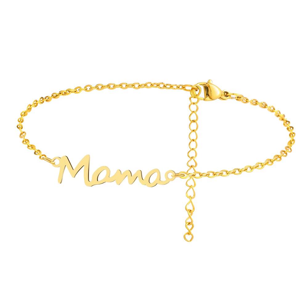 Gold Mama Pendant Bracelet – Stainless Steel Chain for Women, Mothers, and Gifts - Cupid's Treasures