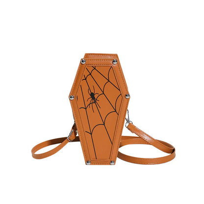 Halloween Coffin-Shaped Shoulder Bag – Gothic Spider Web Crossbody for Women & Kids - Cupid's Treasures