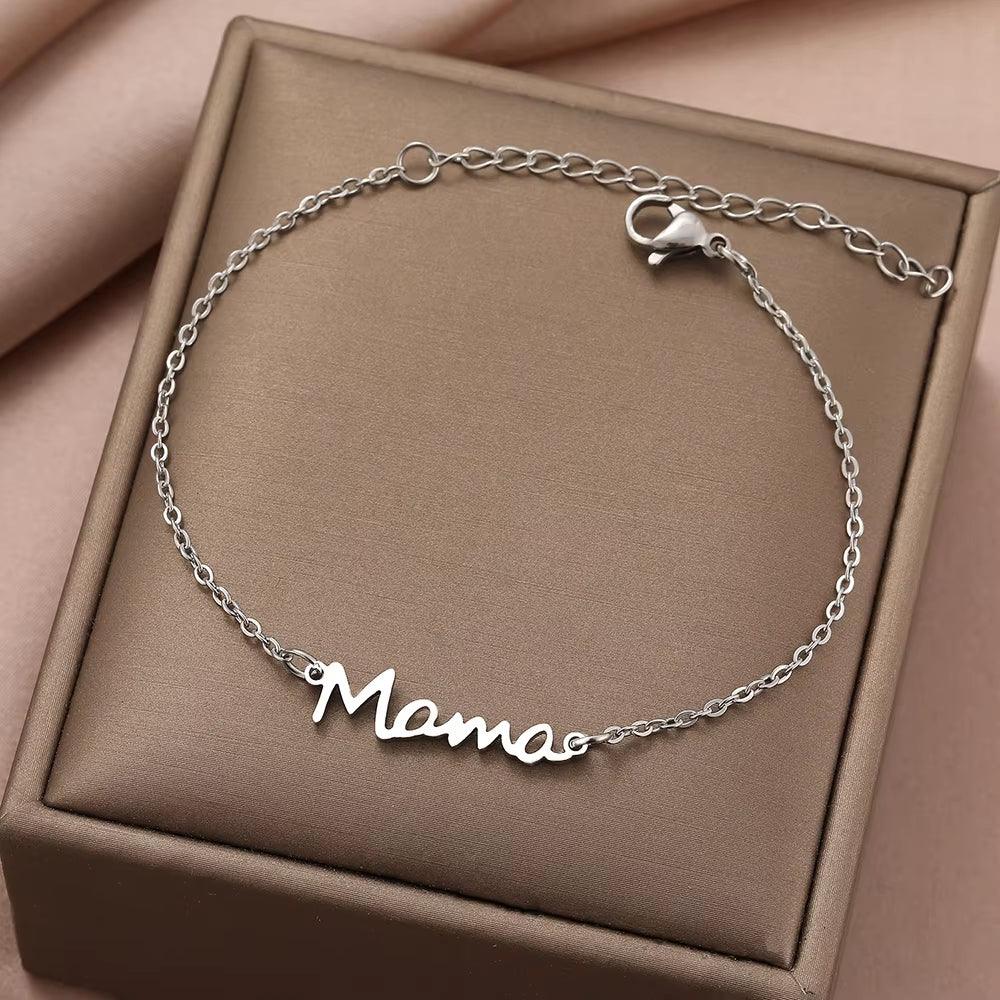 Gold Mama Pendant Bracelet – Stainless Steel Chain for Women, Mothers, and Gifts - Cupid's Treasures