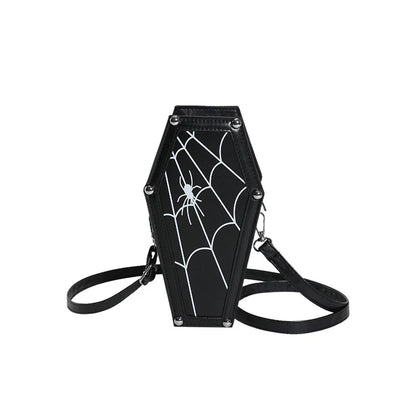 Halloween Coffin-Shaped Shoulder Bag – Gothic Spider Web Crossbody for Women & Kids - Cupid's Treasures