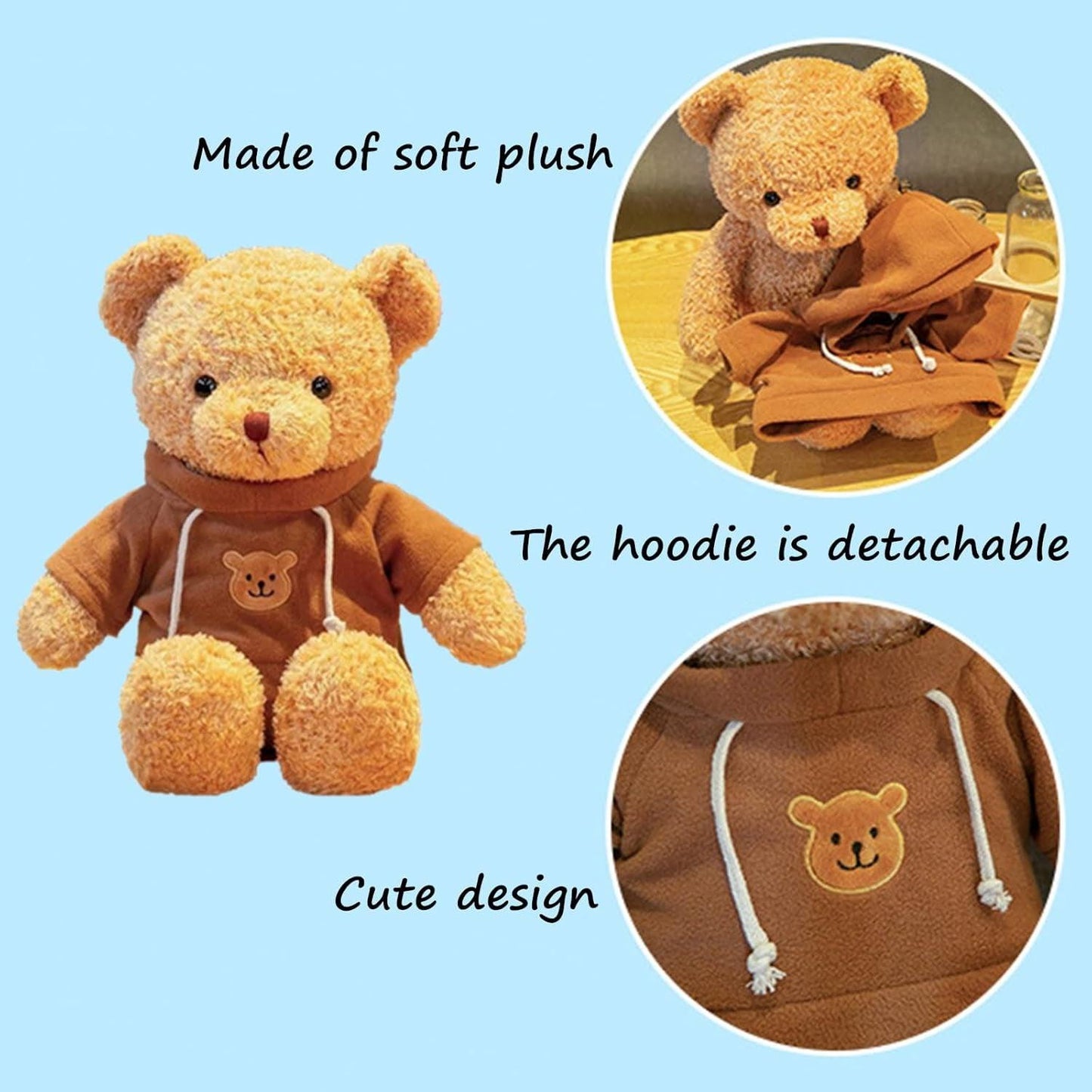 11.8-Inch Plush Teddy Bear with Hoodie - Cupid's Treasures