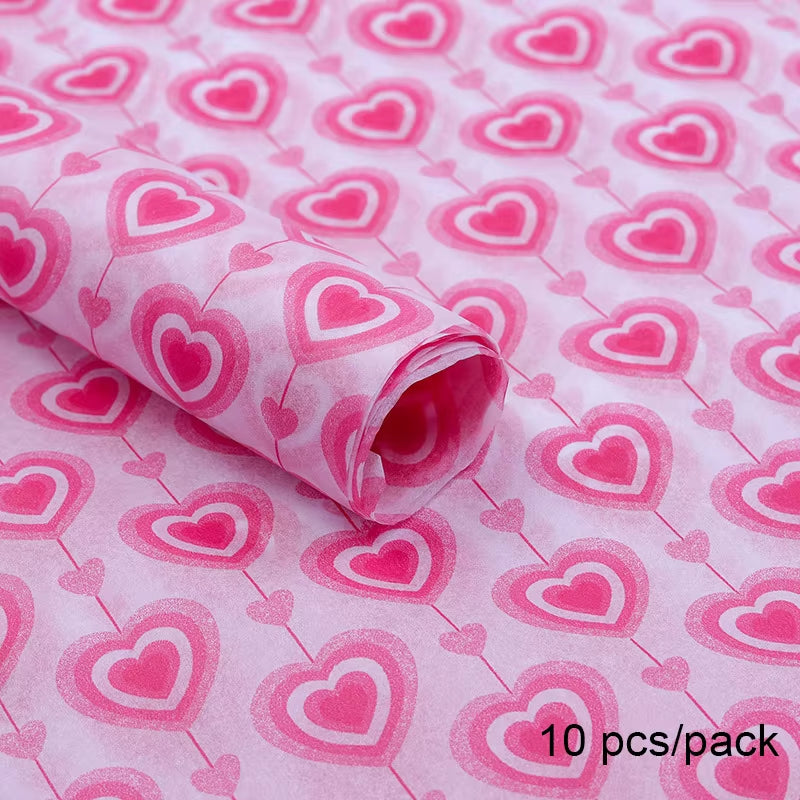 Romantic Heart Tissue Paper – 10 Sheets for Gift Wrapping & Bouquets - Cupid's Treasures