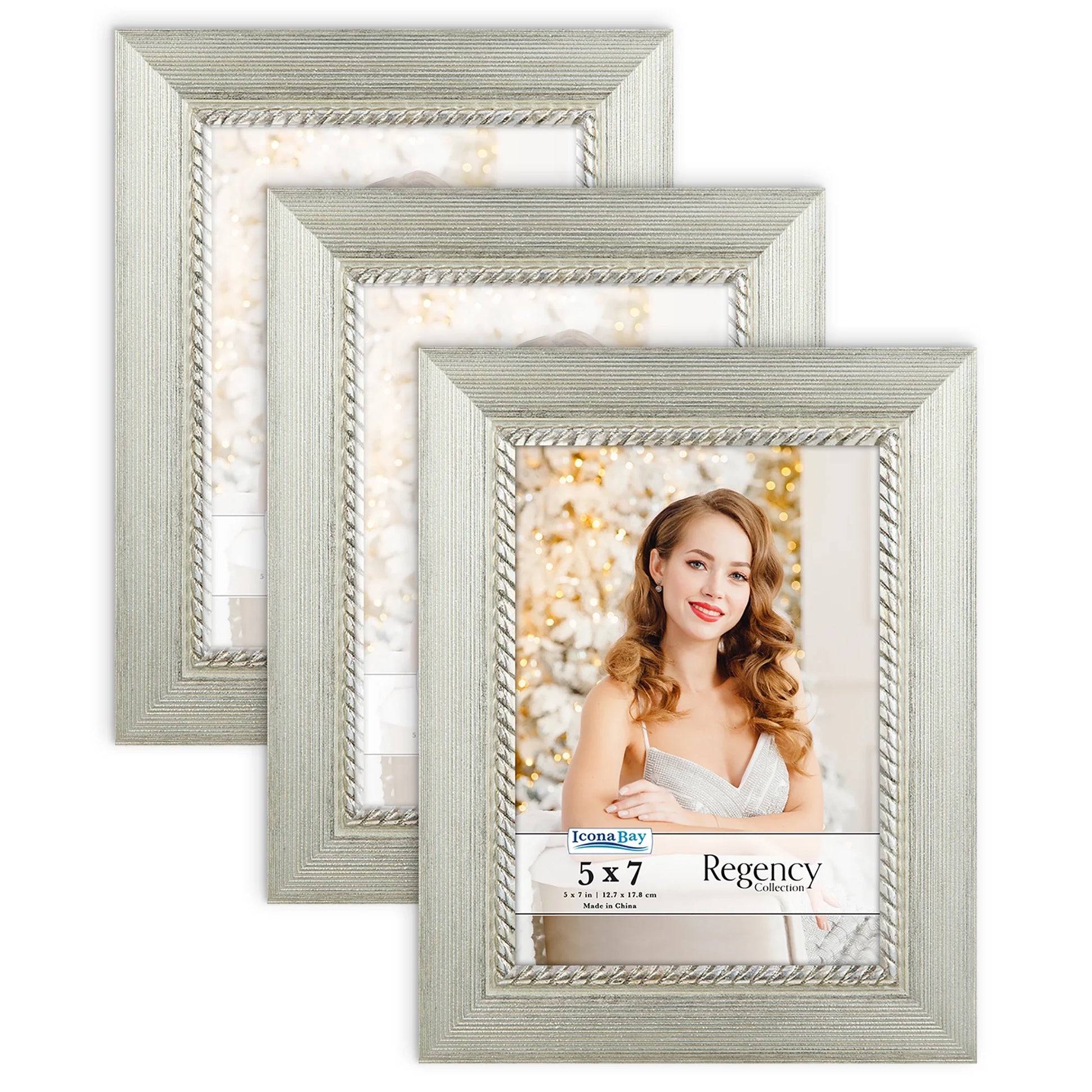 Cupid’s Treasures 5x7 Silver Picture Frames – 3-Pack Regency Tabletop & Wall Frames