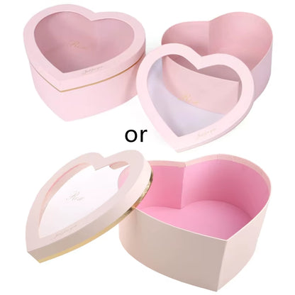 2-Piece Heart-Shaped Luxury Flower Gift Boxes – Floral Arrangements & Jewelry Storage with Transparent Window Lids - Cupid's Treasures