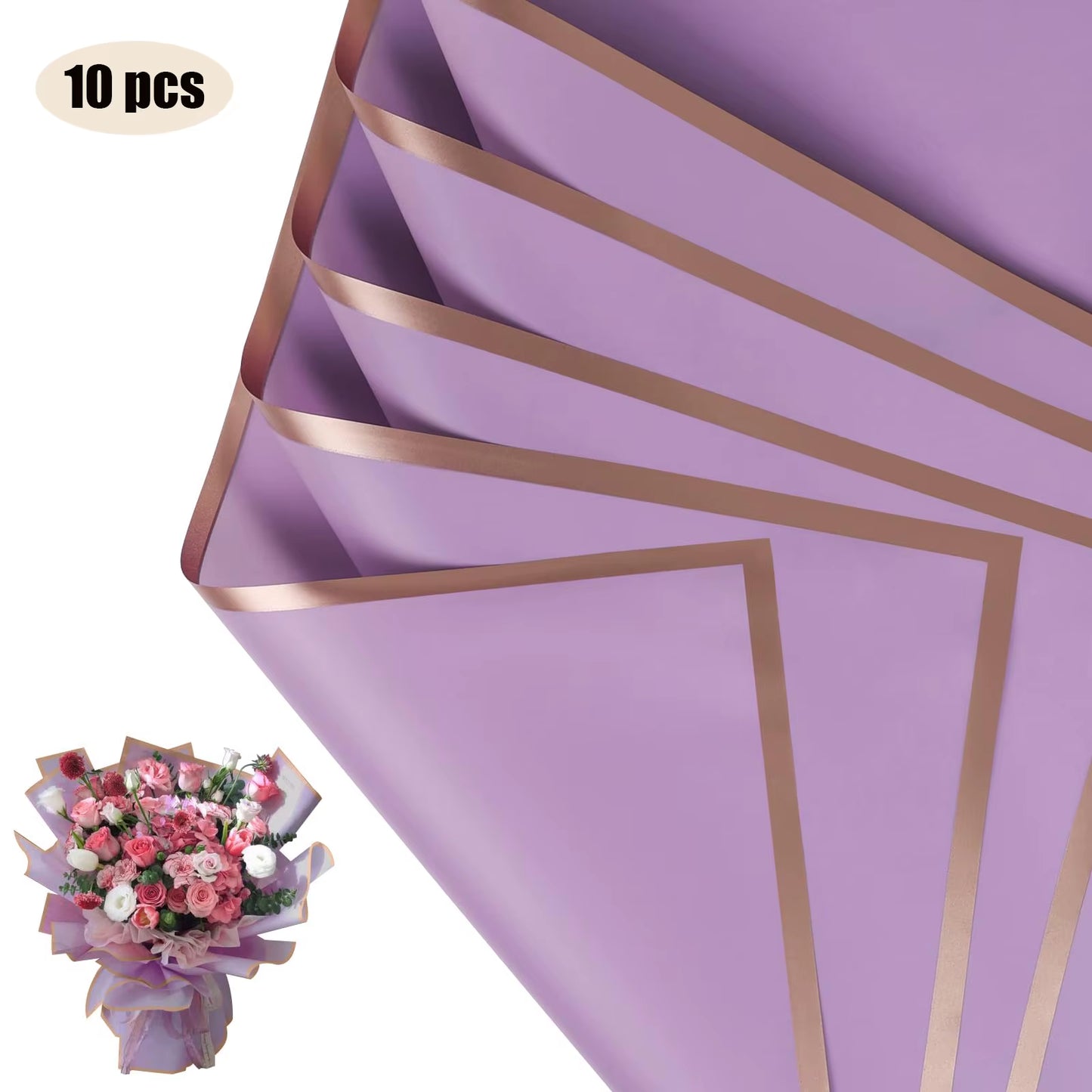 10 Sheets Golden Edge Flower Wrapping Paper – Waterproof Bouquet Packaging for Weddings, Birthdays & DIY - Cupid's Treasures