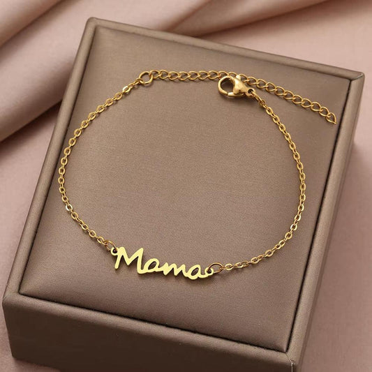 Gold Mama Pendant Bracelet – Stainless Steel Chain for Women, Mothers, and Gifts - Cupid's Treasures