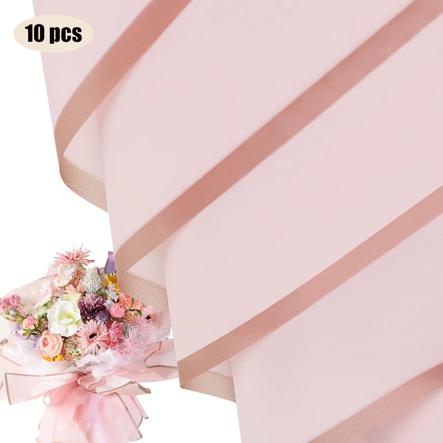 10 Sheets Golden Edge Flower Wrapping Paper – Waterproof Bouquet Packaging for Weddings, Birthdays & DIY - Cupid's Treasures